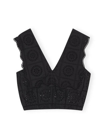 Broderie Anglaise Rhythm Collar Sleeveless Black - GANNI - BALAAN 1