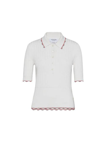 Silk Cotton Polo Knit Top White - THOM BROWNE - BALAAN 1