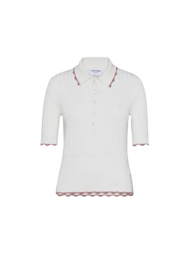 Silk Cotton Polo Knit Top White - THOM BROWNE - BALAAN 1