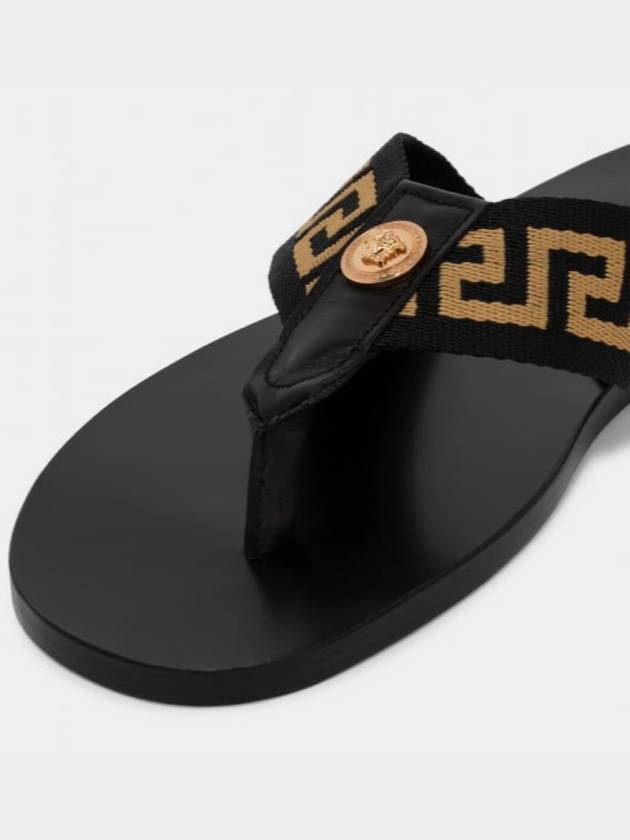 Men's Greca Flip Flops Black Gold - VERSACE - BALAAN.