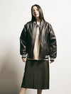 Leather Varsity Jacket Brown - FFEFF STUDIO - BALAAN 1