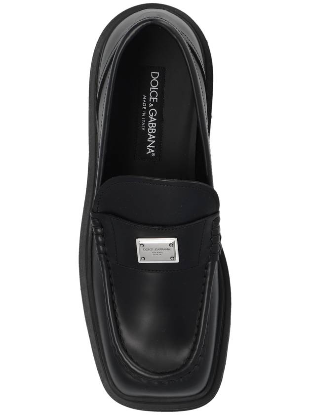 Metal Logo Tag Leather Loafers Black - DOLCE&GABBANA - BALAAN 7