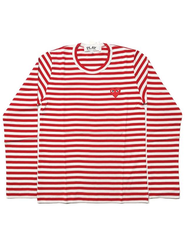 Women's Red Heart Wappen Stripe Long Sleeve T-Shirt Red - COMME DES GARCONS - BALAAN 2