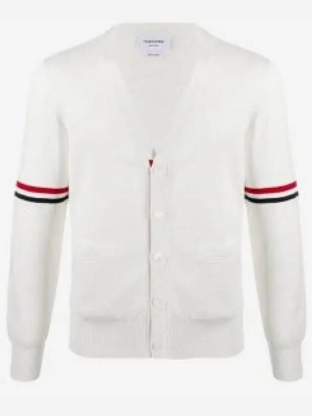 Milano Stitch Sprite Armband Cotton V-neck Cardigan White - THOM BROWNE - BALAAN 2