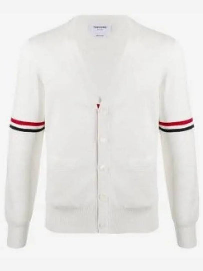 Milano Stitch Sprite Armband Cotton V-neck Cardigan White - THOM BROWNE - BALAAN 2