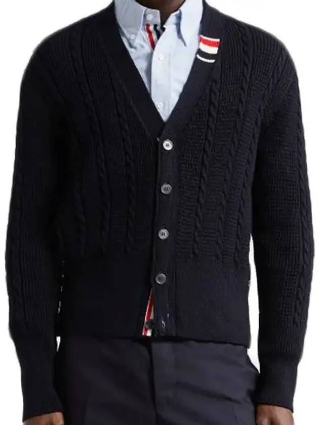 Cable Knitwear Virgin Wool Cardigan Navy - THOM BROWNE - BALAAN 2