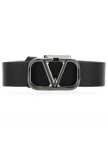 V Logo Leather Bracelet Black - VALENTINO - BALAAN 1