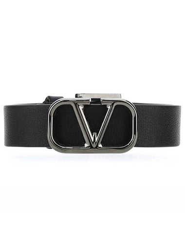 V Logo Leather Bracelet Black - VALENTINO - BALAAN 1