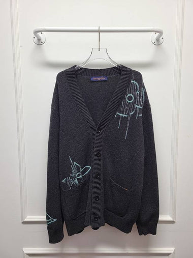 Charcoal LV embroidered prequeen s pocket cardigan XL - LOUIS VUITTON - BALAAN 1