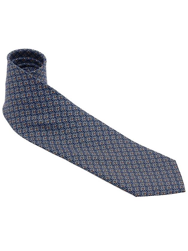 Tetris Print Silk Tie Navy - SALVATORE FERRAGAMO - BALAAN 3