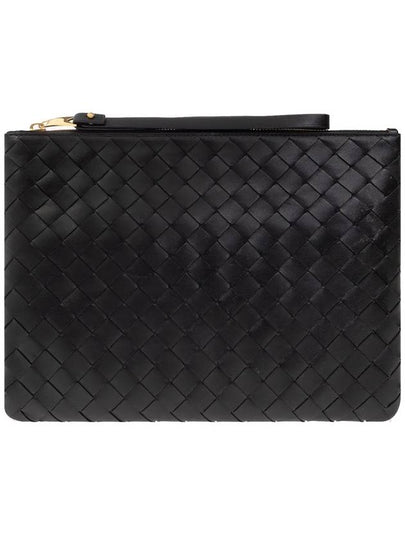 Intrecciato Medium Flat Pouch Bag Black - BOTTEGA VENETA - BALAAN 2