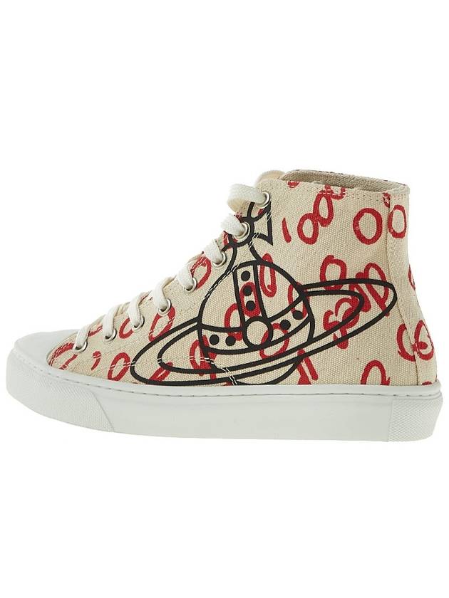 Plimsoll Logo Print Cotton High Top Sneakers Beige - VIVIENNE WESTWOOD - BALAAN 4