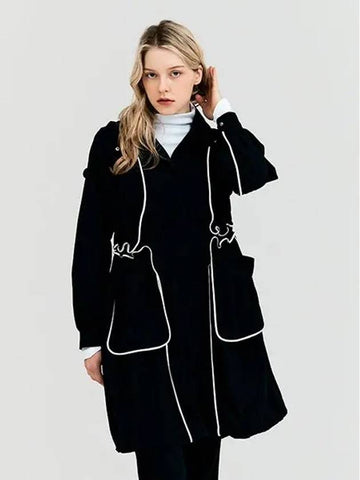 Golf women s long hood piping color matching coat black - HENRY STUART - BALAAN 1