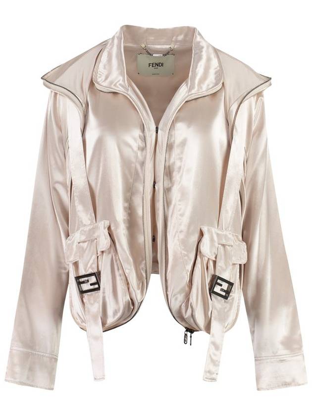 FF Baguette Pocket Satin Zip-Up Jacket Beige - FENDI - BALAAN 2