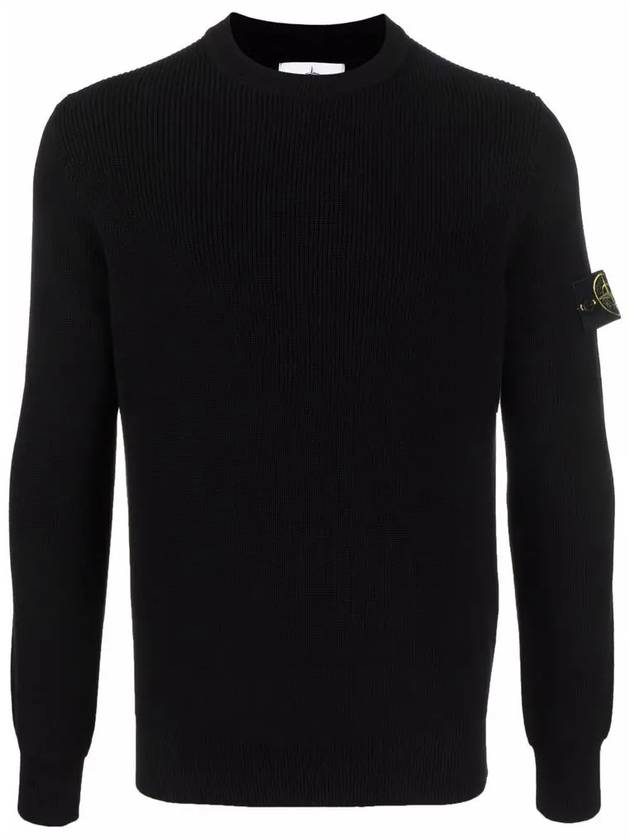 Men's Ribbed Soft Cotton Crewneck Knit Top Black - STONE ISLAND - BALAAN 2