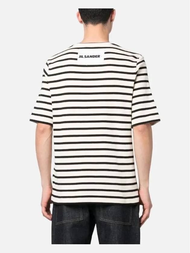 Striped Motif Cotton Short Sleeved T-shirt Beige Mariniere - JIL SANDER - BALAAN 3