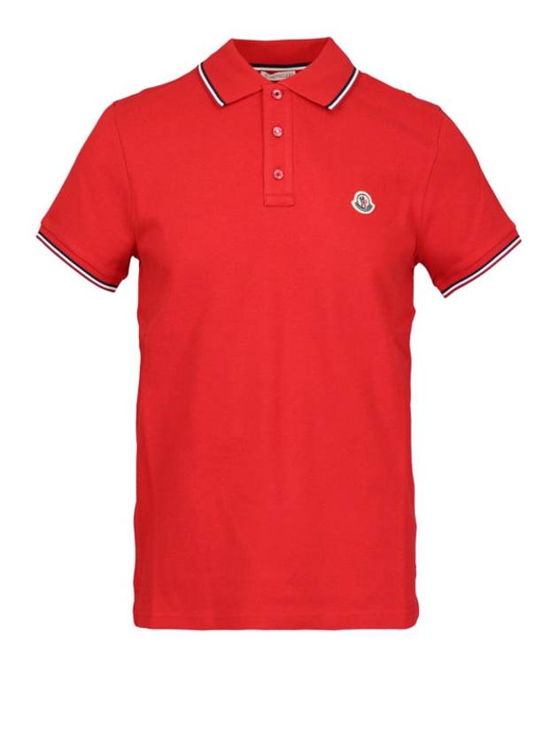 Stripe Trimming Logo Short Sleeve Polo Shirt Red - MONCLER - BALAAN 2