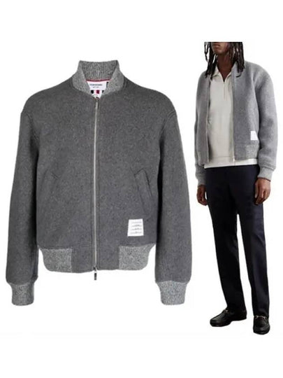 Fleece Stripe Wool Bomber Jacket Light Grey - THOM BROWNE - BALAAN 2