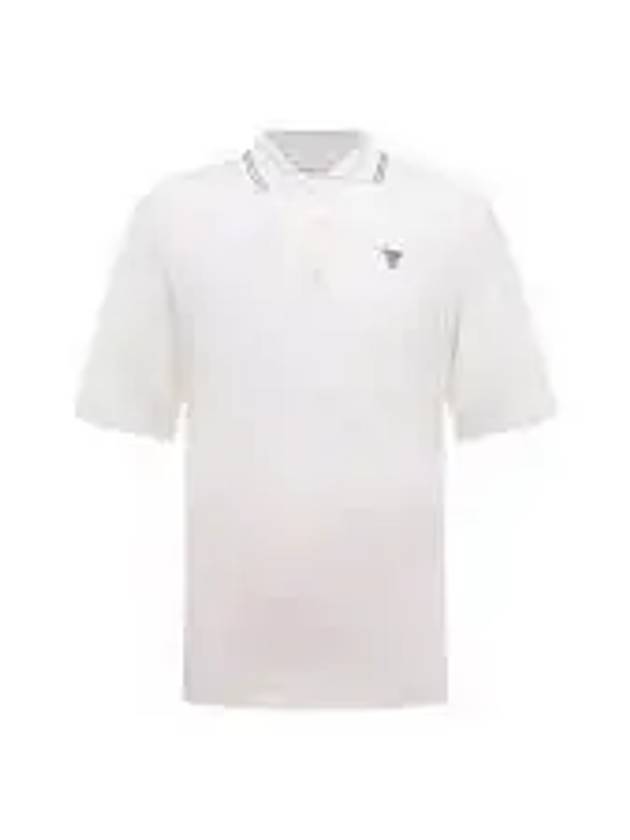 Logo Silk Short Sleeve Polo Shirt White - PRADA - BALAAN 2