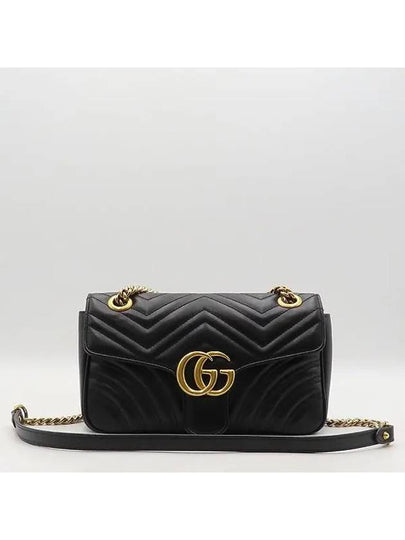 443497 Black Leather GG Marmont Small Matelasse Quilted Gold Chain Shoulder Bag - GUCCI - BALAAN 2