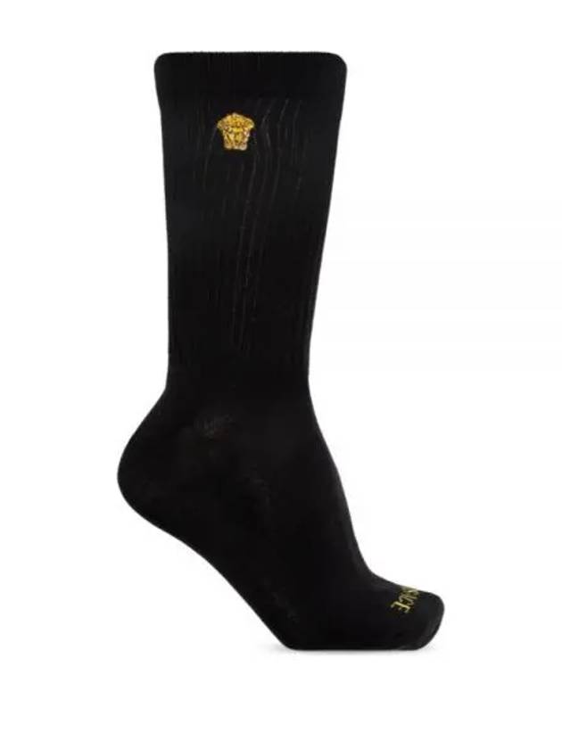 Embroidered Medusa Ribbed Socks Black - VERSACE - BALAAN 2