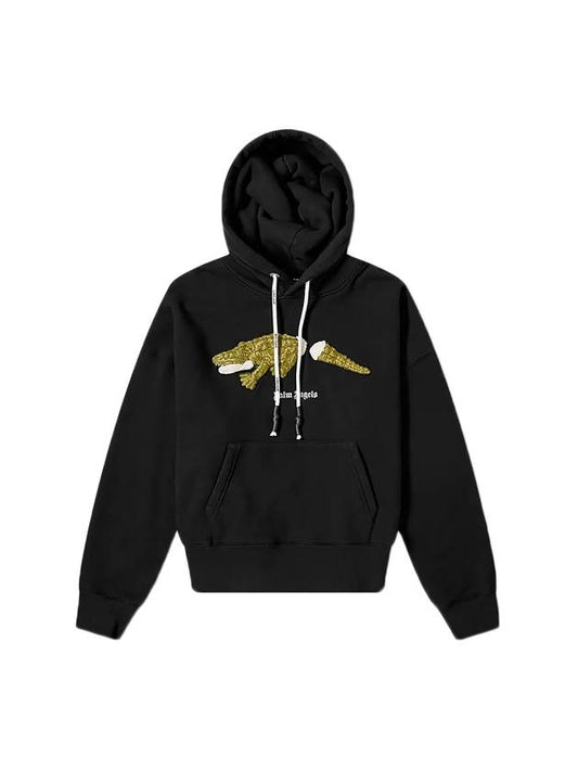 Men's Embroidery Crop Fit Hoodie Black - PALM ANGELS - BALAAN.