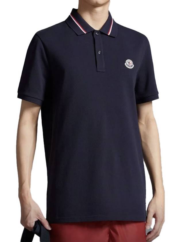 Logo Patch Polo Shirt Dark Blue - MONCLER - BALAAN 3