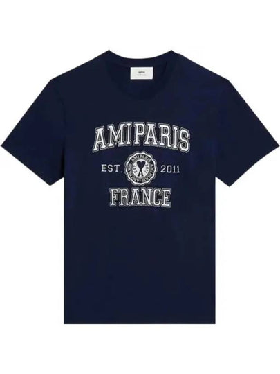 Varsity Logo Short Sleeve T-Shirt Navy - AMI - BALAAN 2