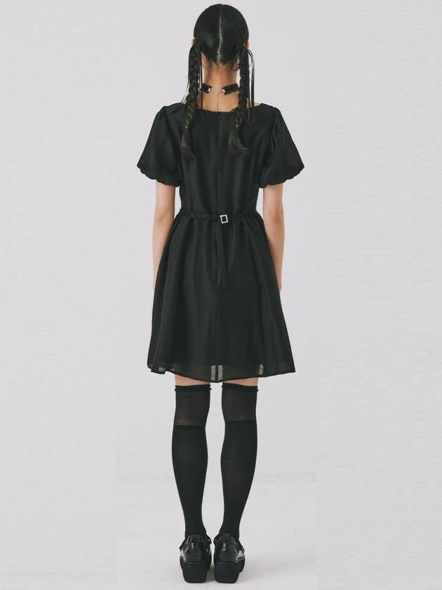 Balloon Sleeve Round Neckling Midi Dress Black - NARU KANG - BALAAN 4