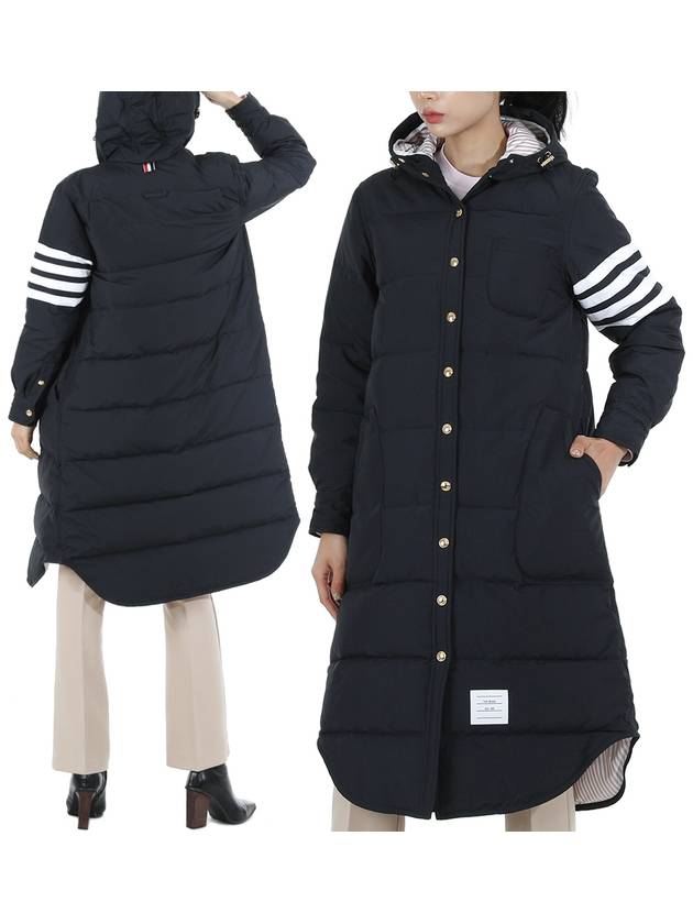 Downfilled Ripstop Classic 4 Striped Hoodie Down Long Padding Navy - THOM BROWNE - BALAAN 2