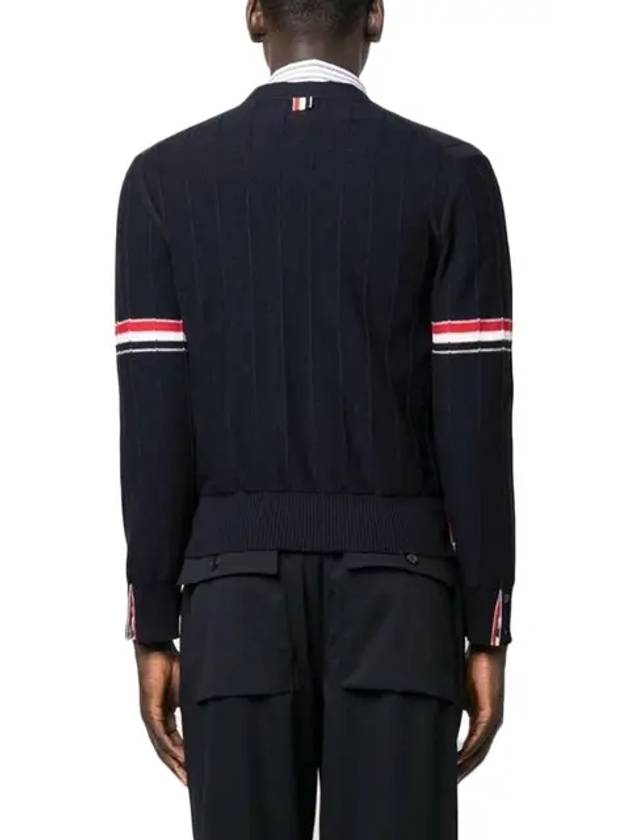 RWB V-neck Striped Virgin Wool Cardigan Navy - THOM BROWNE - BALAAN 3