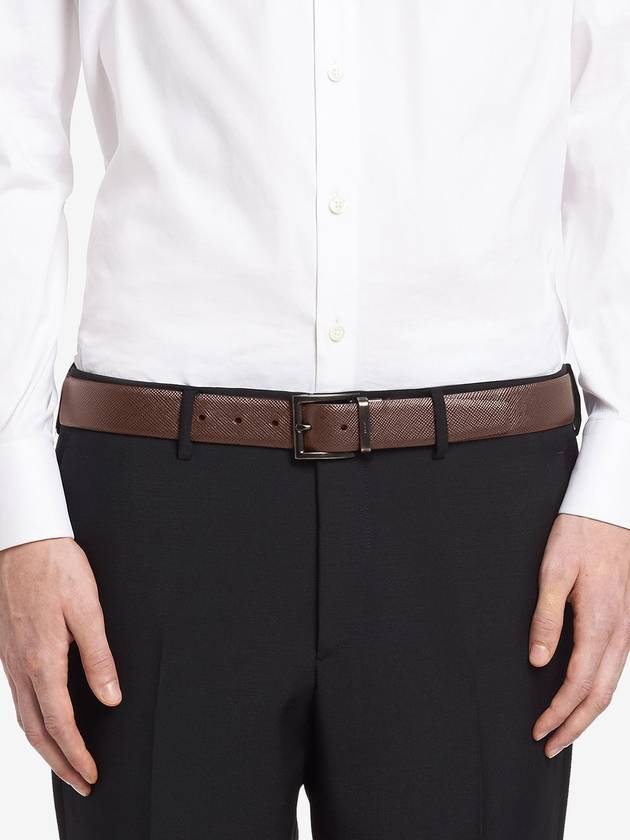 Two-Tone Reversible Saffiano Belt Black Brown - PRADA - BALAAN 5