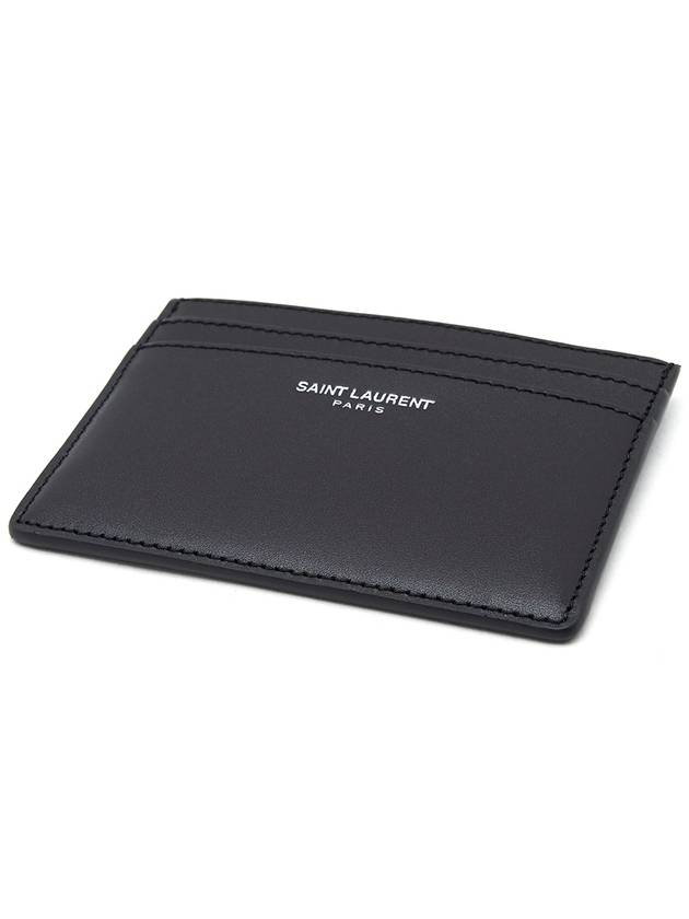 Smooth Leather Classic Logo Card Wallet Black - SAINT LAURENT - BALAAN 4