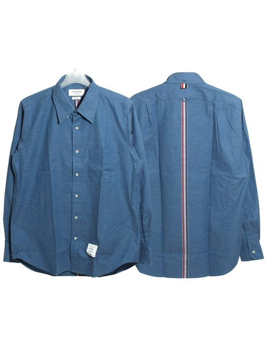 Men's Flannel Back Stripe Straight Fit Cotton Long Sleeve Shirt Dark Blue - THOM BROWNE - BALAAN 2