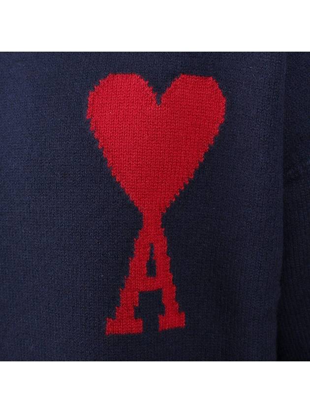 Big Heart Logo Wool Knit Top Navy - AMI - BALAAN 7