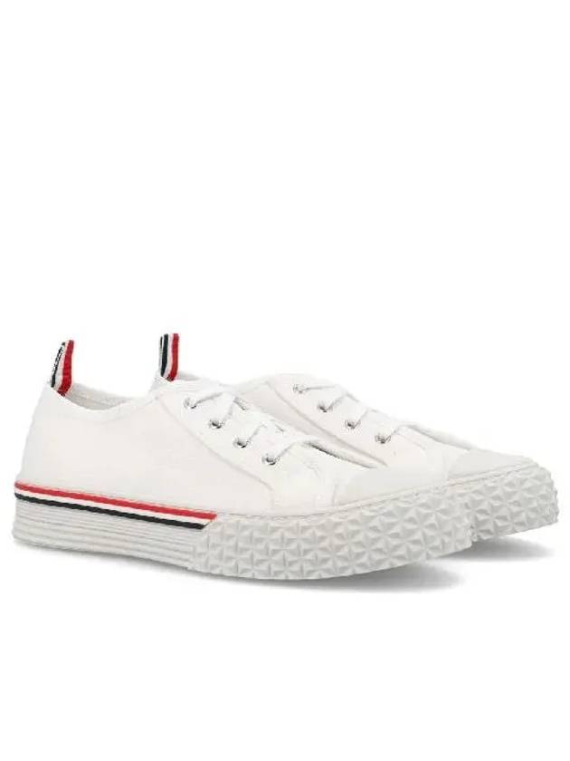 Striped Trim Lace-up Low Top Sneakers White - THOM BROWNE - BALAAN 3