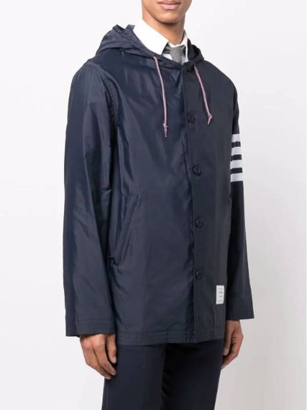 Diagonal Armband Solid Swim Tech Hooded Jacket Navy - THOM BROWNE - BALAAN 6