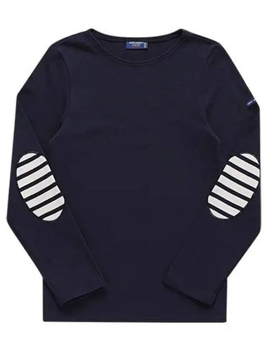 Long Sleeve 0844 NAVY ECRU Meridien Modern Stripe Elbow Patch T shirt - SAINT JAMES - BALAAN 1