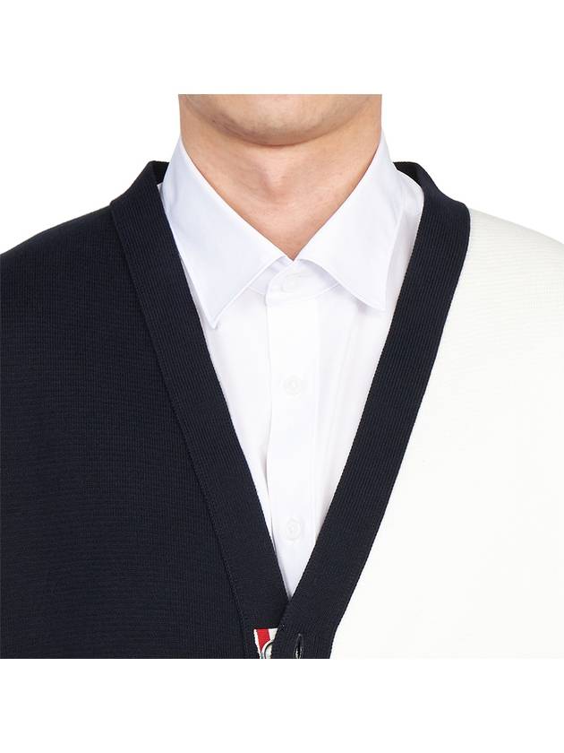 Funmix Cotton ArmBand V-Neck Cardigan White Navy - THOM BROWNE - BALAAN 11