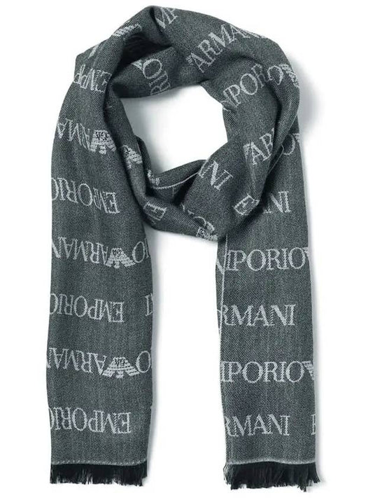 Monogram Pattern Knit Scarf Grey - EMPORIO ARMANI - BALAAN 2