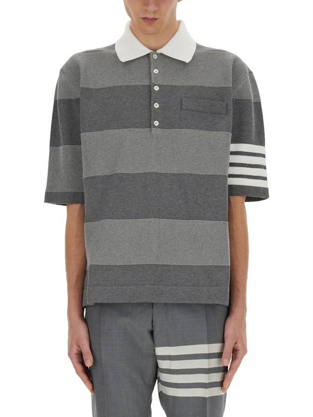 4 Bar Stripe Knit Polo Shirt Grey - THOM BROWNE - BALAAN 2