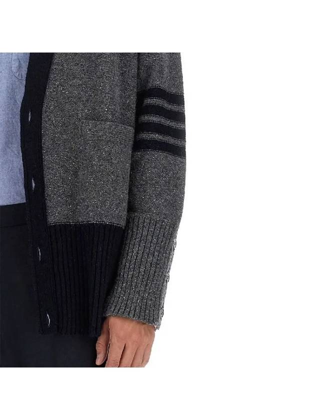 Donegal Diagonal Oversized Colour Block Wool Cardigan Grey - THOM BROWNE - BALAAN 3