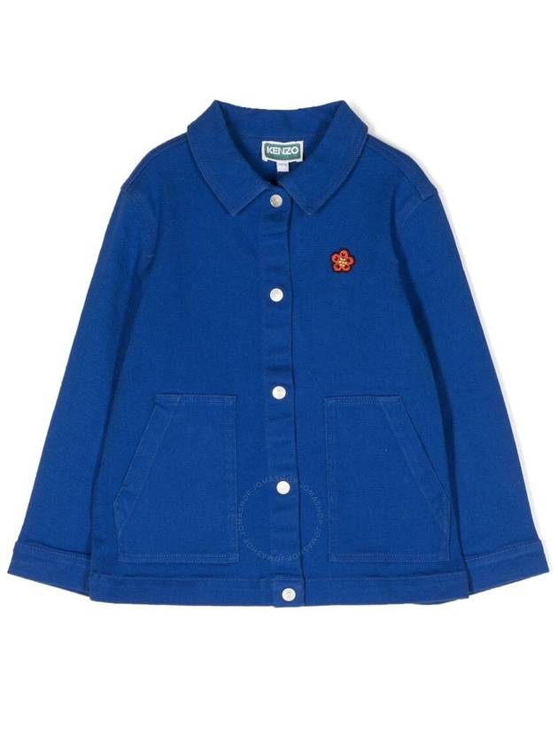 Kid's Logo Embroidered Cotton Jacket Blue - KENZO - BALAAN 2