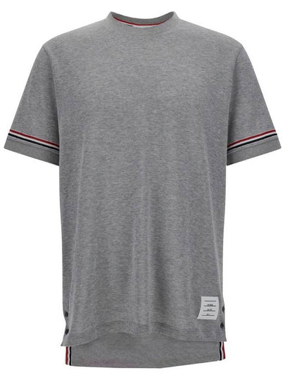 Striped Detail Crew Neck Cotton Short Sleeve T-Shirt Grey - THOM BROWNE - BALAAN 2