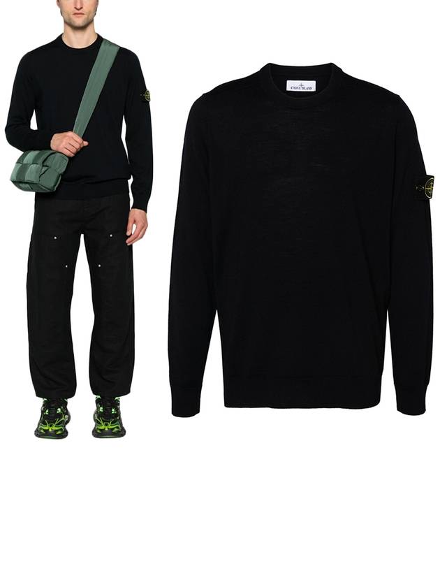 Logo Patch Crewneck Virgin Wool Knit Top Navy - STONE ISLAND - BALAAN 2