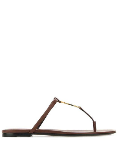 Cassandra Leather Flip Flops Brown - SAINT LAURENT - BALAAN 2