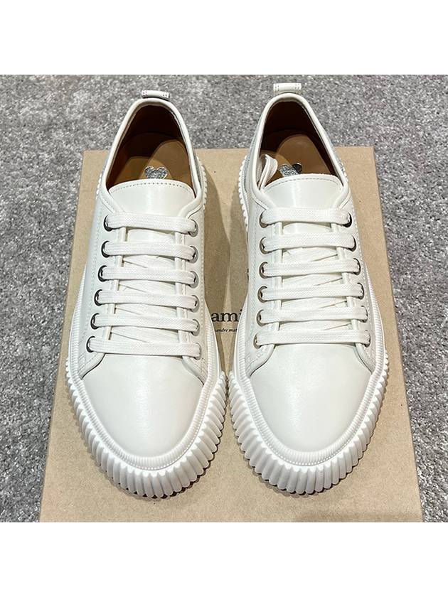 Lace Up Logo Leather Low Top Sneakers White - AMI - BALAAN 3