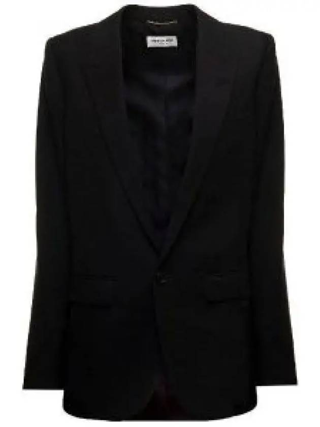 Women's Single Breasted Blazer Virgin Wool Jacket Black - SAINT LAURENT - BALAAN 2