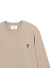 Chain Stitch Heart Logo Long Sleeve T-Shirt Light Beige - AMI - BALAAN 4