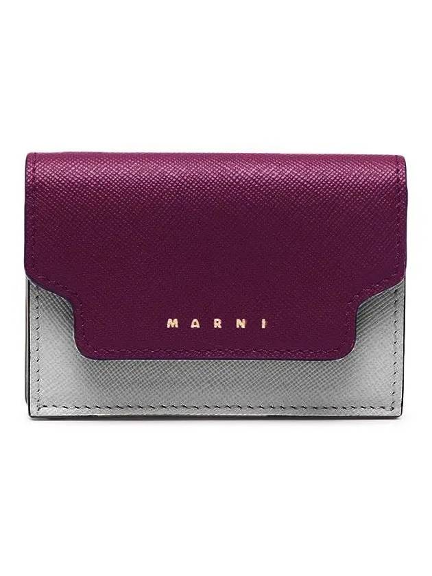 Saffiano Color Block Tri-Fold Half Wallet Purple - MARNI - BALAAN 3